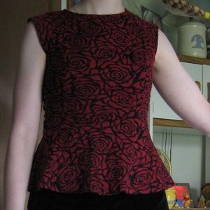 Forever 21 red and black rose print peplum top